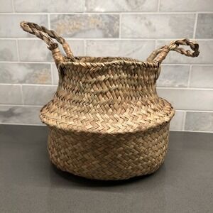 BlueMake Woven Seagrass Belly Basket for Storage, Picnic, Plant Pot 9" x 7"